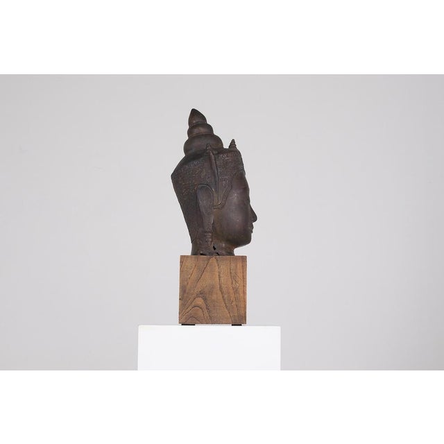 Sculpture of a Buddha Head, 20th Century, Copper For Sale - Image 4 of 6