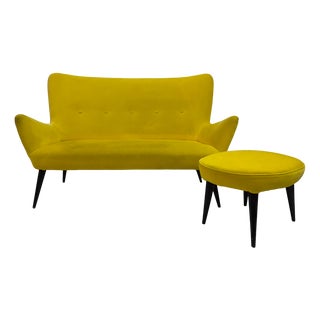 Vintage Italian Sofa with Matching Stool, 1950s, Set of 2 For Sale