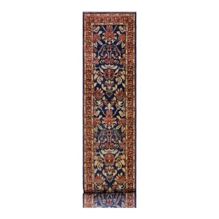Shabby Chic 1990's Ziegler Blue/Rust Wool Runner Rug- 2'9'' X 12'8'' For Sale
