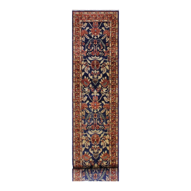 Shabby Chic 1990's Ziegler Blue/Rust Wool Runner Rug- 2'9'' X 12'8'' For Sale