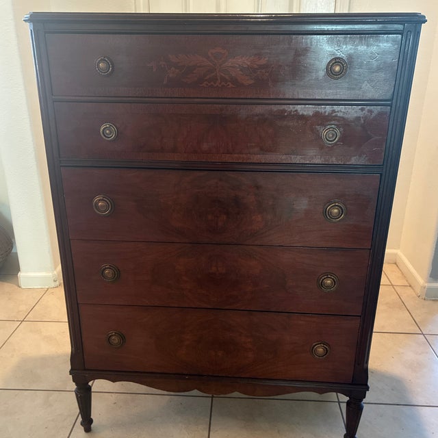 Hepplewhite Antique Inlaid Mahogany Five-Drawer Chest, Circa 1900 — Federal Revival Companion Piece For Sale - Image 3 of 11