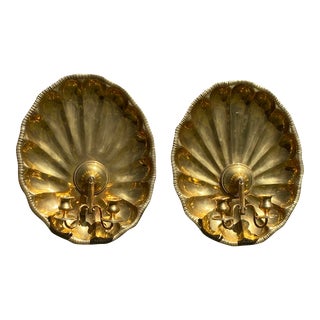 Vintage Brass Shell Double Arm Candle Wall Sconce- a Pair For Sale