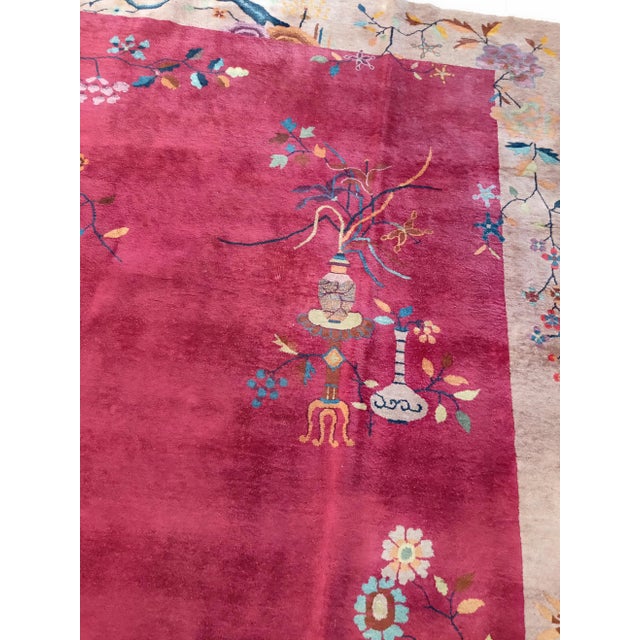 Maroon Beautiful Maroon Color Background Classic Antique 1920s Art Deco Chinese Rug For Sale - Image 8 of 8