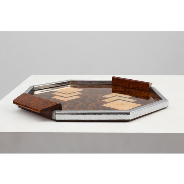 Art Deco Whiskey Tray in Metal and Wood, Belgium, 1920s For Sale - Image 4 of 11