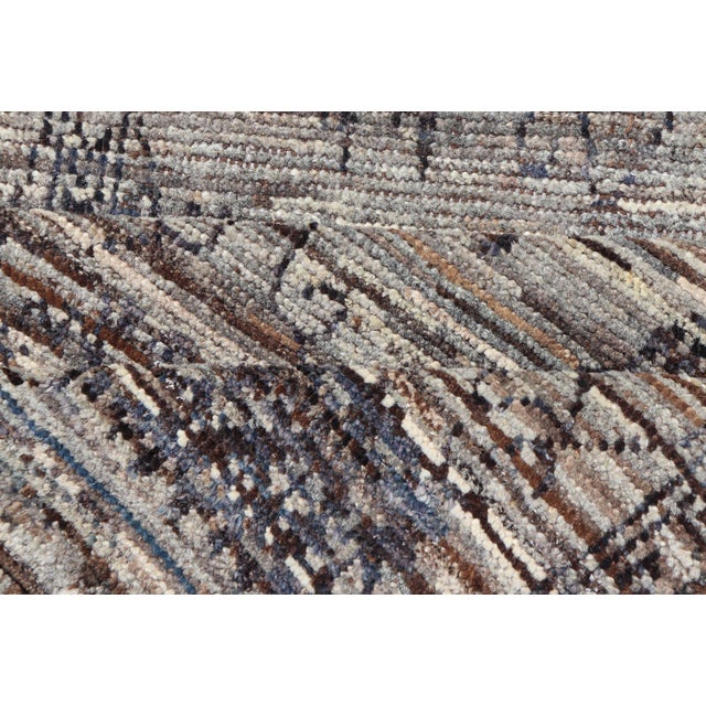 Modern Hand-Knotted Oushak Designed Runner in Wool With Sub-Geometric Design 3'1 X 8'4 For Sale - Image 10 of 11