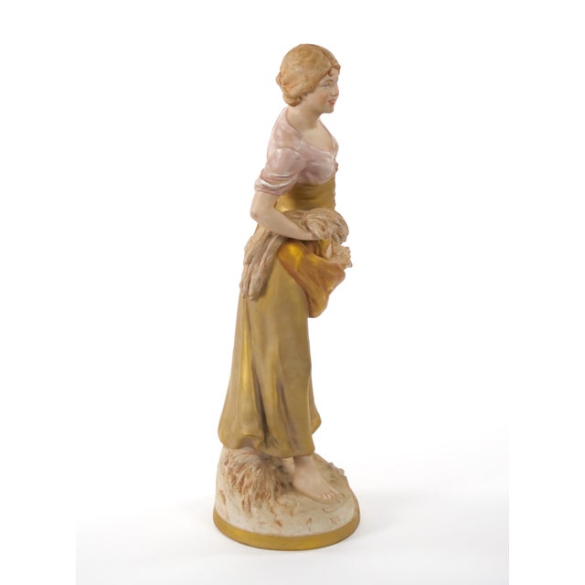 Traditional 20th Century Hand Painted/Gilt Decorated Porcelain Decorative Woman's Sculpture For Sale - Image 3 of 12
