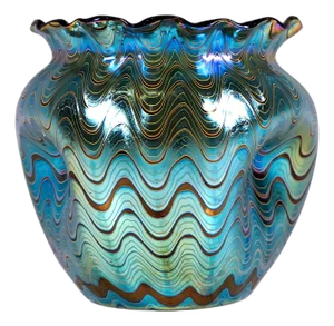 Art Nouveau PG Ruby 6893 Vase in Pressed Glass with Wavy Rim from Loetz, Bohemia, 1899