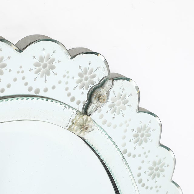 Mid-Century Modernist Scallop Design Reverse-Etched & Beveled Mirror For Sale - Image 10 of 12