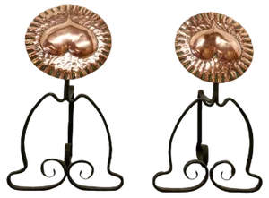 Arts & Crafts Copper and Iron Fire Dogs, 1880, Set of 2