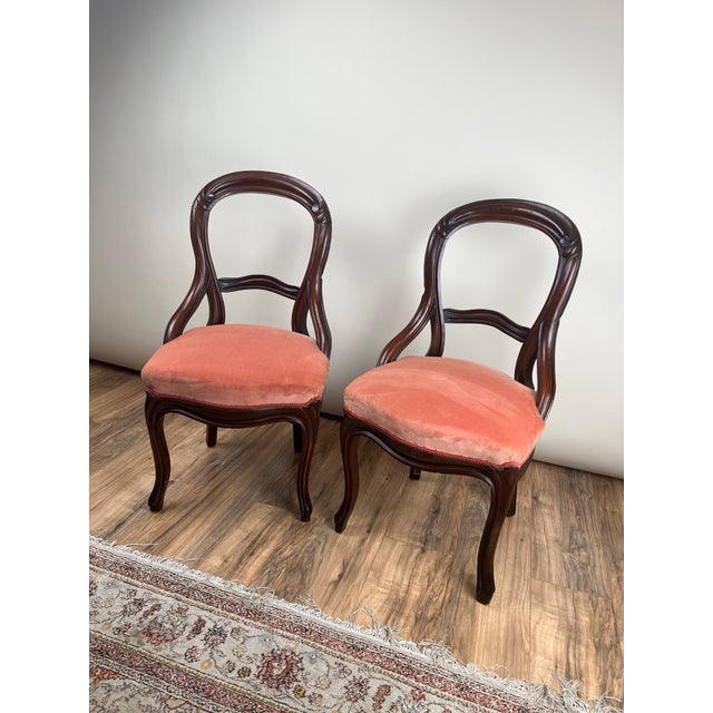 Late 19th Century Antique Pair Victorian Walnut Balloon Back Side Chairs For Sale - Image 5 of 8