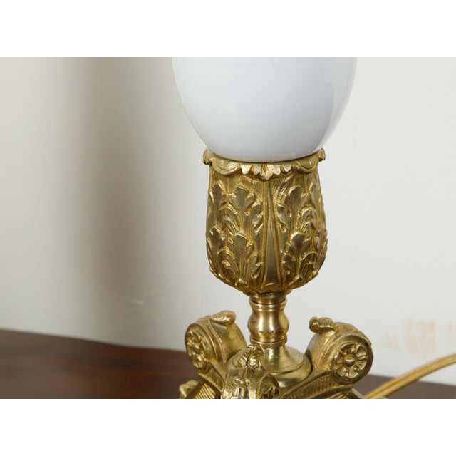 Bronze 1920s French Empire Style Bronze and Opaline Glass Table Lamps - a Pair For Sale - Image 8 of 9