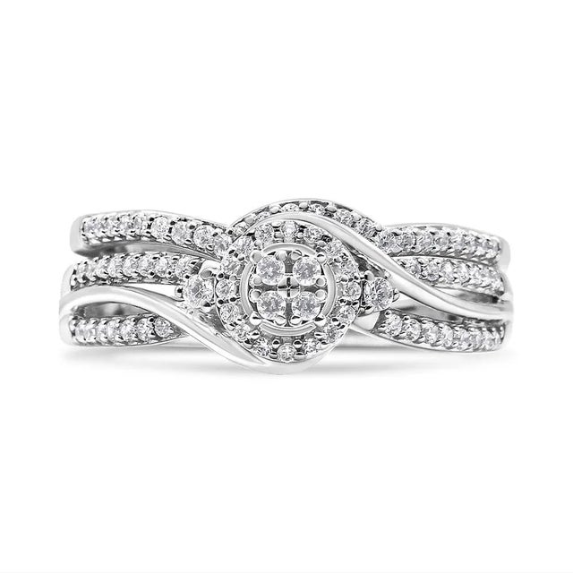 Haus of Brilliance .925 Sterling Silver 1/3 Cttw Composite Diamond Frame Bypass Bridal Set Ring and Band (I-J Color, I2-I3 Clarity) - Ring Size 8 For Sale - Image 4 of 5