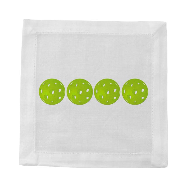 Modern Pickelballs Acid Green Cotton Sateen Cocktail Napkins, Set of 4 For Sale - Image 3 of 5