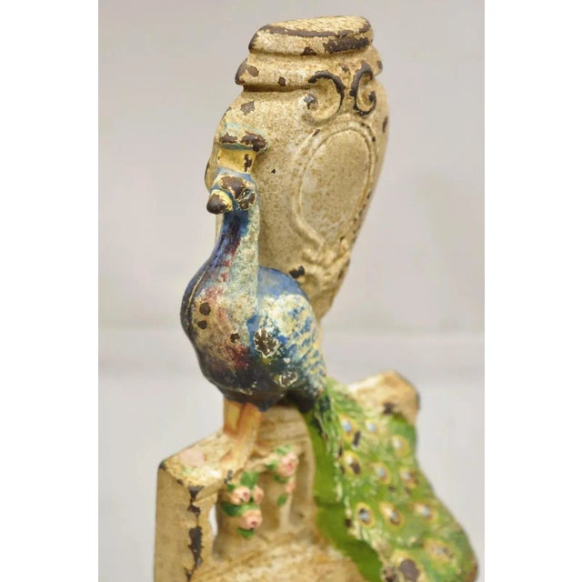 Antique Hubley Art Deco Cast Iron Figural Blue Green Peacock Painted Door Stop For Sale - Image 4 of 11