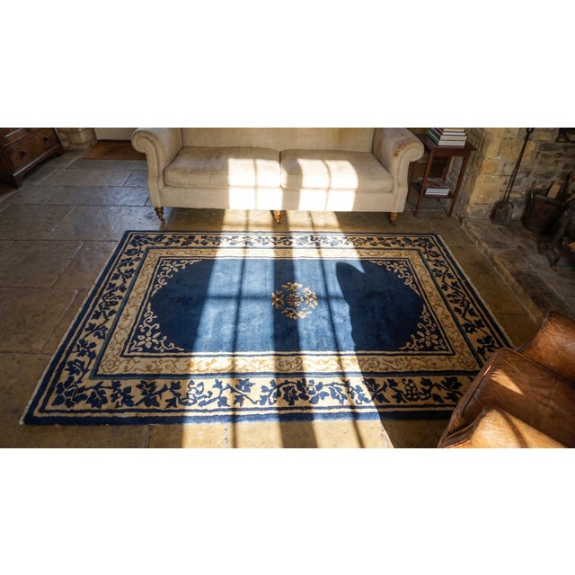 1920s Navy Blue Floral Medallion Antique Chinese Peking Rug 2' 7'' X 4' 2'' Wool Knotted Carpet For Sale - Image 14 of 14