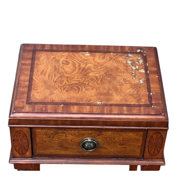 Pair Ethan Allen Faux Bamboo Burl Sofa/Bedside Tables For Sale - Image 9 of 13