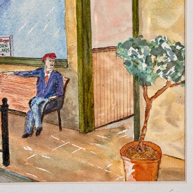 Late 20th Century George Botich Lubotich Original Framed Watercolor Painting of Grocery Shop Street Scene For Sale - Image 5 of 6
