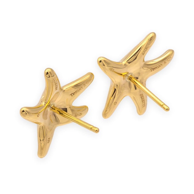 Metal Vintage Tiffany & Co Elsa Peretti 18k Yellow Gold Starfish Earrings 16.5mm, A Pair For Sale - Image 7 of 10