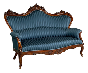 Italian Louis XVI Style Wood and Blue Striped Fabric Sofa, 1930s