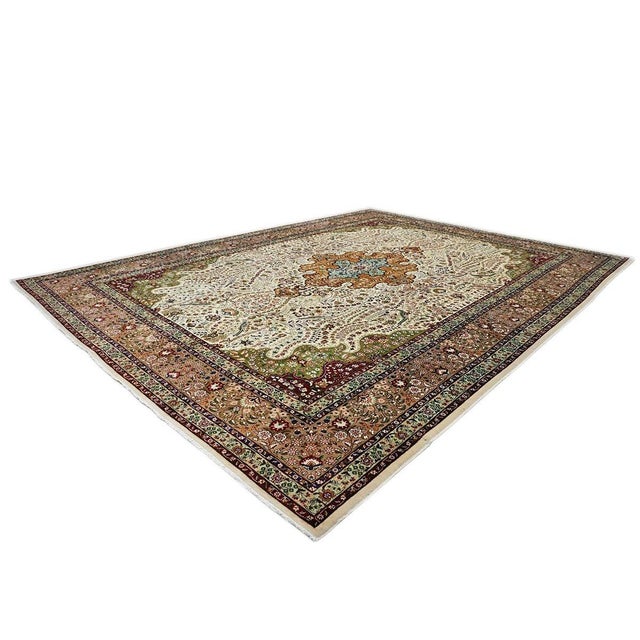 1930s Antique Persian Tabriz Pahlavi Wool 10X13 Ivory, Green, Pink & Taupe Handmade Area Rug #9902869 For Sale - Image 5 of 9