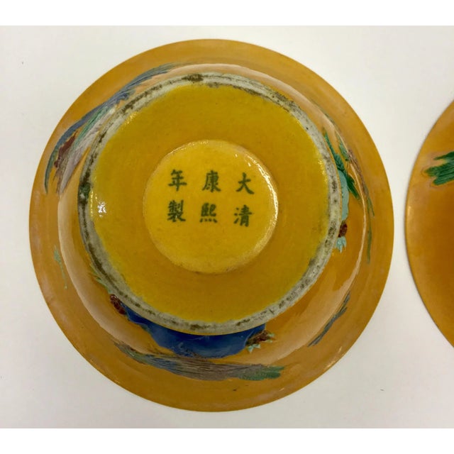 Chinese Hand Painted Emperor Yellow Bowls - a Pair For Sale - Image 9 of 13