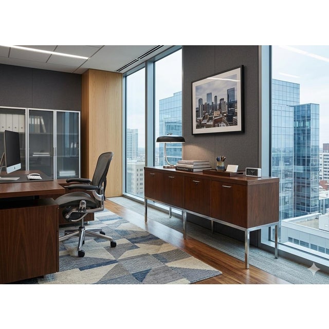 Florence Knoll Attributed Mid Century Walnut and Chrome Office Credenza For Sale - Image 12 of 12