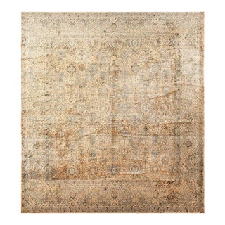 Impressive Beige Background Color With Fine Floral Design Antique Persian Kerman Rug For Sale