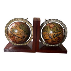 Vintage Italian Mid-Century Globe Book Ends Traditional Victorian Edwardian Old World Walnut