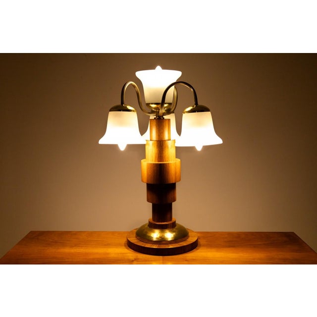 Wood 20th Century Art Deco Lamp, Poland, 1950s For Sale - Image 7 of 8