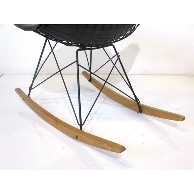 Gray Early Eames Upholstered Wire Rocking Chair for Herman Miller For Sale - Image 8 of 13