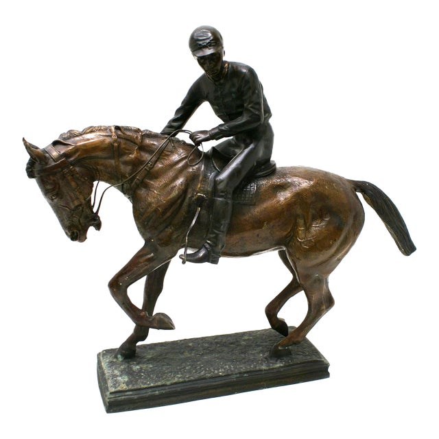 Large Bronze Jockey Rider on Race Horse Sculpture, 20th Century For Sale