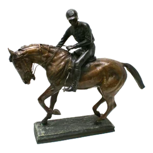 Large Bronze Jockey Rider on Race Horse Sculpture, 20th Century