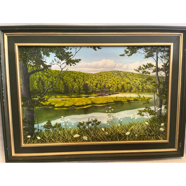 Hudson Valley artist Howard Hopkins Jr landscape oil on canvas painting titled Queen Anns Lace. Actual canvas measuring...