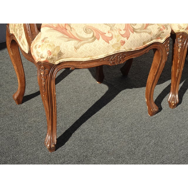 Pair Vintage French Louis XVI Style Brown Floral Side Chairs For Sale - Image 10 of 12