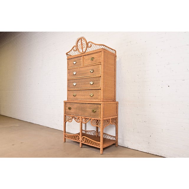 Contemporary Ralph Lauren Safari Collection Organic Modern Woven Wicker Rattan Highboy Dresser For Sale - Image 3 of 16