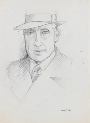 Portrait Study of Man in Hat Late 20th Century Graphite