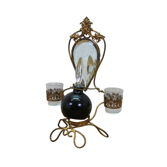 This antique French Napoleon III style vanity caddy features an ornate gilt brass frame adorned with delicate twisted-wire...