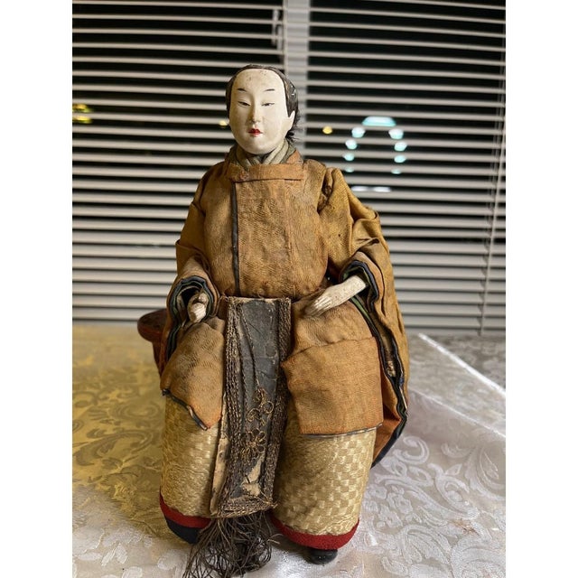 Antique Japanese Musha Ningyo Warrior Dolls Meiji Period Samurai Gofun Pair 9" For Sale - Image 11 of 17
