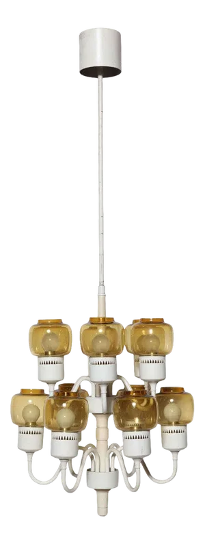 1960s Hans Agne Jakobsson Two Tier Hurricane Pendant With 12 Amber Glass Shades