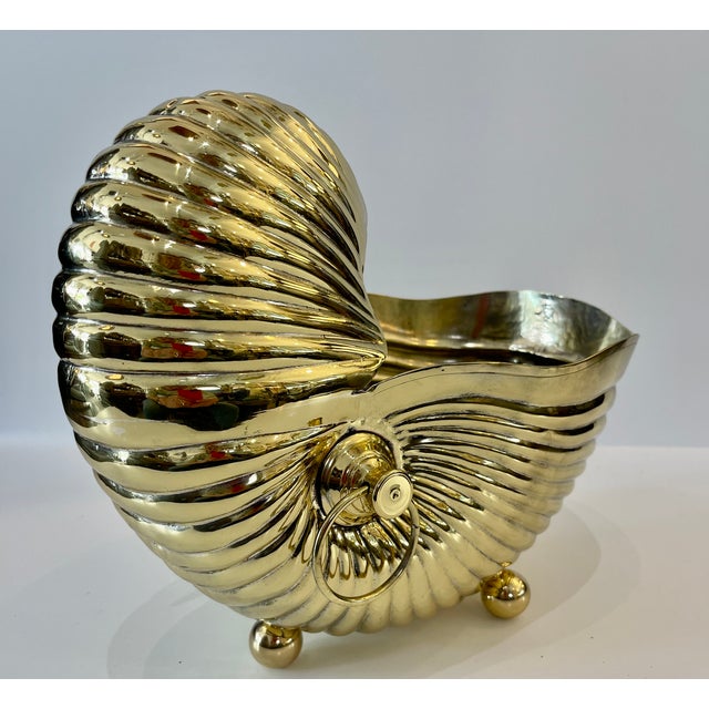 Hollywood Regency Italian Large Brass Nautilus Shell Bottle Cooler or Planter For Sale - Image 3 of 9