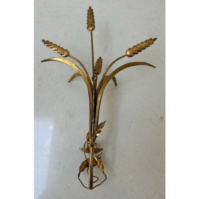 Metal 1950s Italian Florentine Tole Candle Sconce Wheat Motif For Sale - Image 7 of 9