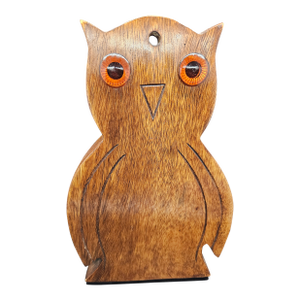 Vintage Carved Wooden Owl Wall Hanging Art With Orange Eyes