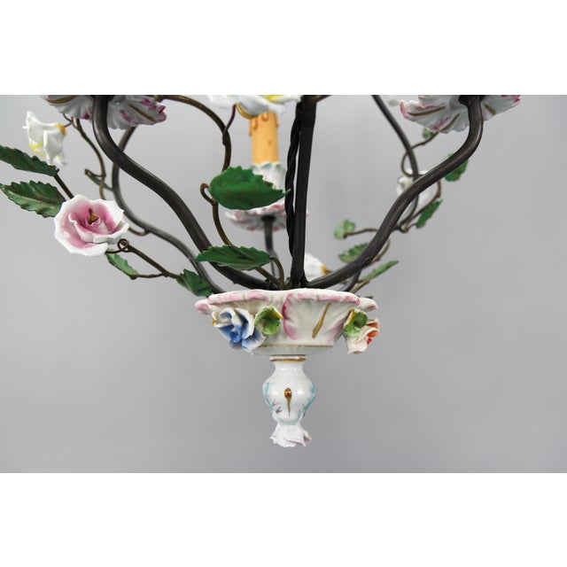 Rococo Style Porcelain and Metal 3-Light Chandelier with Cherub, 1970s For Sale - Image 12 of 18