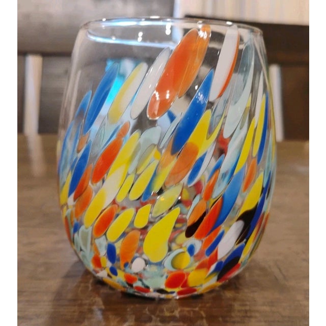 Mid-Century Modern Murano "White Cristal" Tumblers Confetti Glass -Set of 4 For Sale - Image 3 of 4