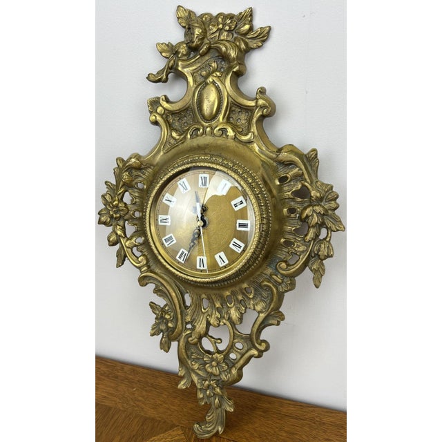 Vintage French style Wall Clock in Brass For Sale - Image 9 of 12