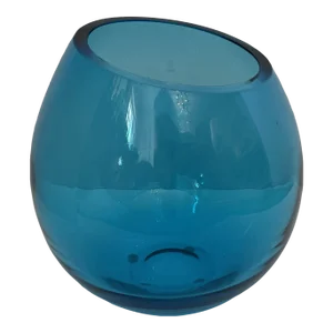 1950s Blue Glass Angled Top Vase