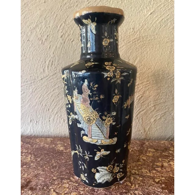 Ceramic Mid 20th Century Black and Yellow Chinese Famille Noire Vase For Sale - Image 7 of 13