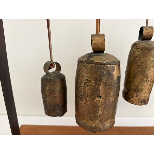 Vintage Cast Brass Bells – Rustic Hanging Bell Set For Sale - Image 10 of 13