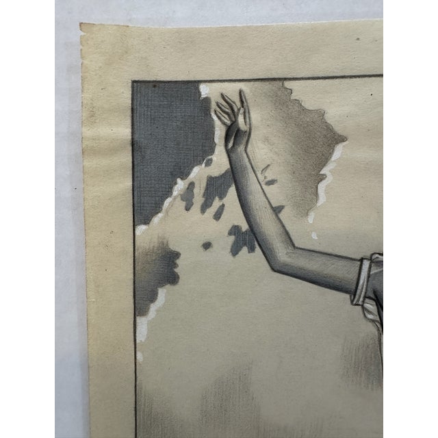 1940s Original Signed Graphite Illustration of Woman Running With Dog, 11 X 8.5 In. For Sale - Image 4 of 5