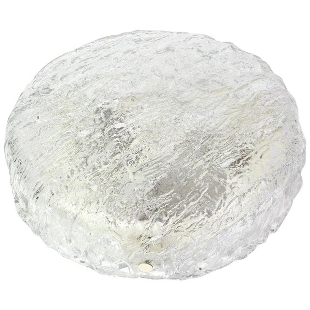 Glass Large Murano Ice Glass Round Flush Mount from Kaiser, Germany, 1970s For Sale - Image 7 of 7